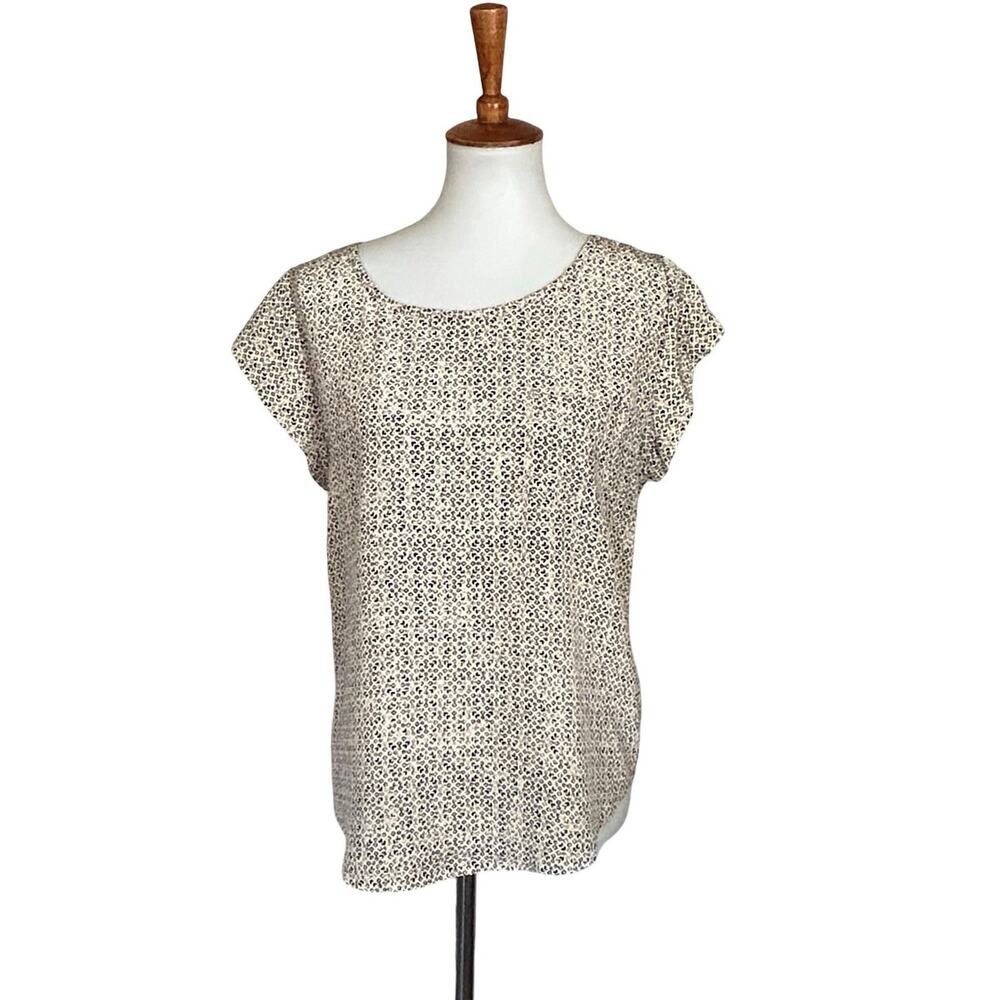 100% Silk Joie Black and Cream Flutter Sleeve Top